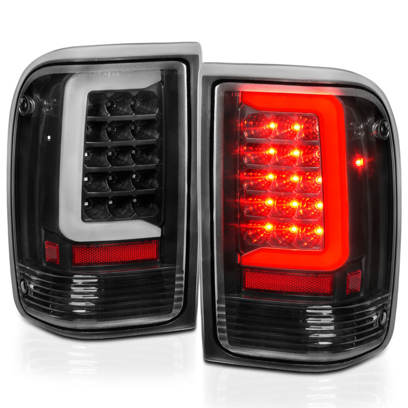 ANZO LED Tail Lights for 1993-1997 Ford Ranger with black housing and light bar design.