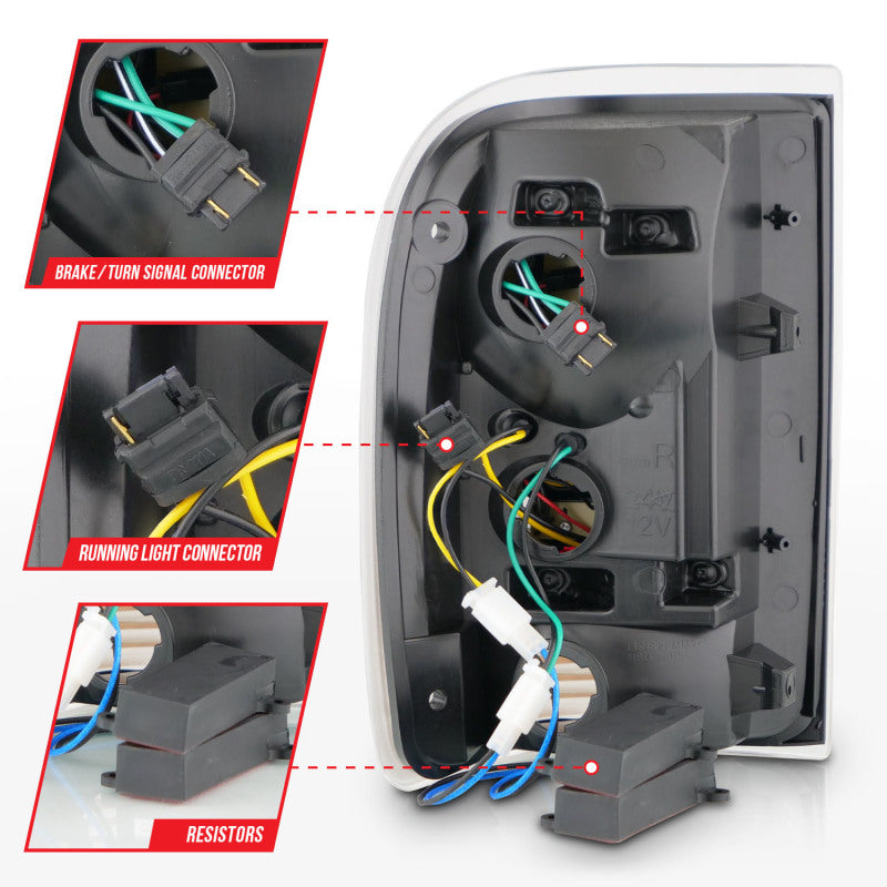 ANZO LED Tail Lights for 1993-1997 Ford Ranger with black housing and light bar design.