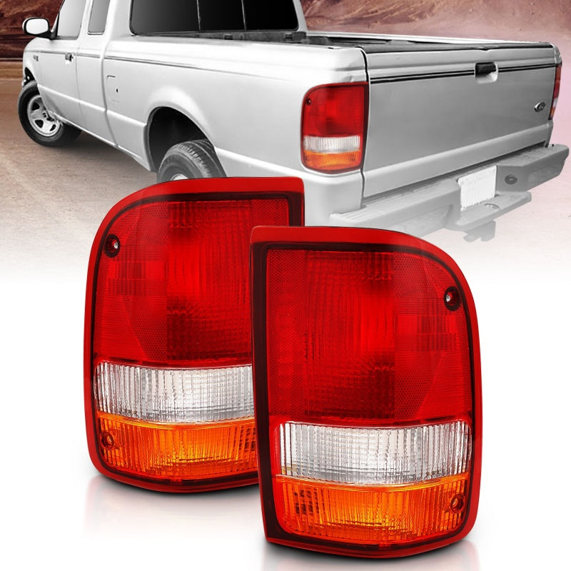 ANZO 1993-1997 Ford Ranger Tail Light in Red and Clear, showcasing its modern design and durable construction.