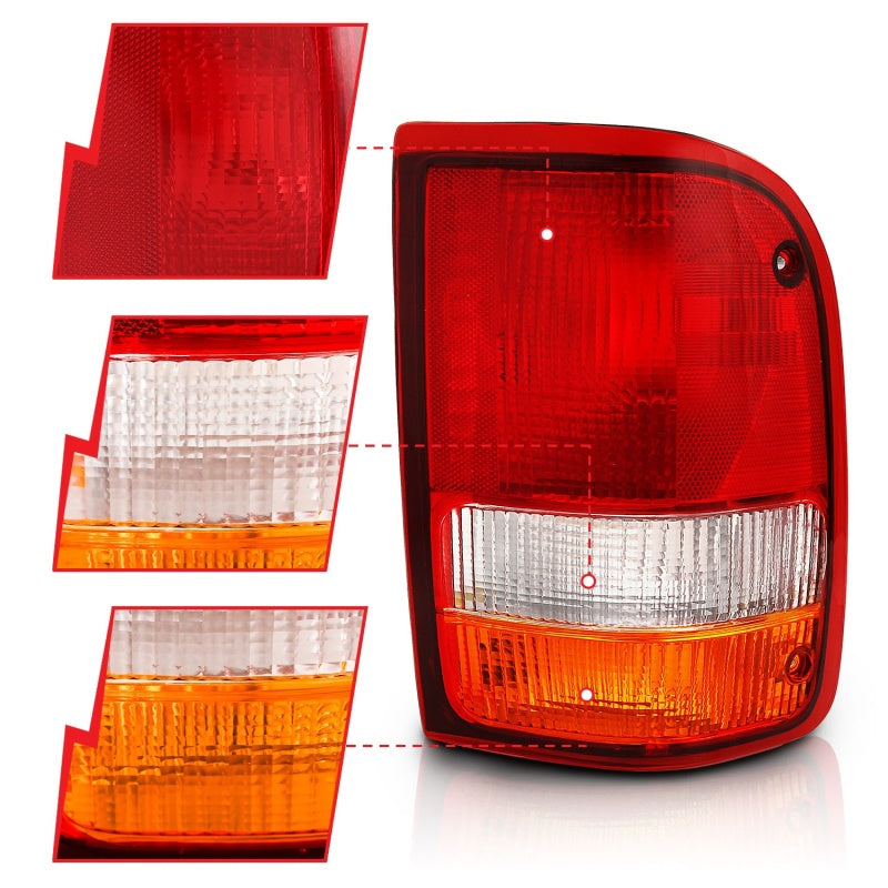 ANZO 1993-1997 Ford Ranger Tail Light in Red and Clear, showcasing its modern design and durable construction.