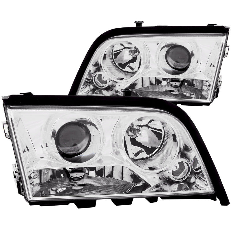 ANZO projector headlights for 1994-2000 Mercedes Benz C Class with clear lens and chrome housing.