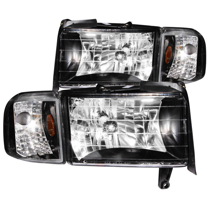 ANZO 1994-2001 Dodge Ram Crystal Headlights with clear lens and black housing, designed for improved visibility and style.