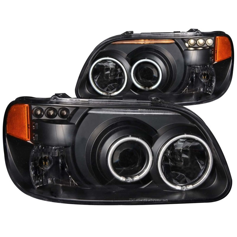 ANZO 1995-2001 Ford Explorer Projector Headlights with Halo in black housing, showcasing clear lens and modern design.