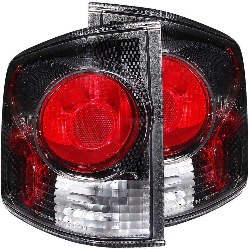 ANZO 1995-2005 Chevrolet S-10 Taillights featuring carbon housing and clear/red lens in a 3D style.