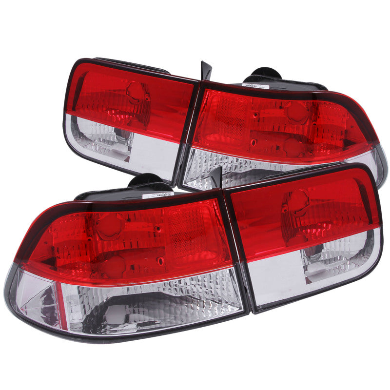 ANZO Red/Clear Taillights for 1996-2000 Honda Civic, showcasing sleek design and vibrant colors.