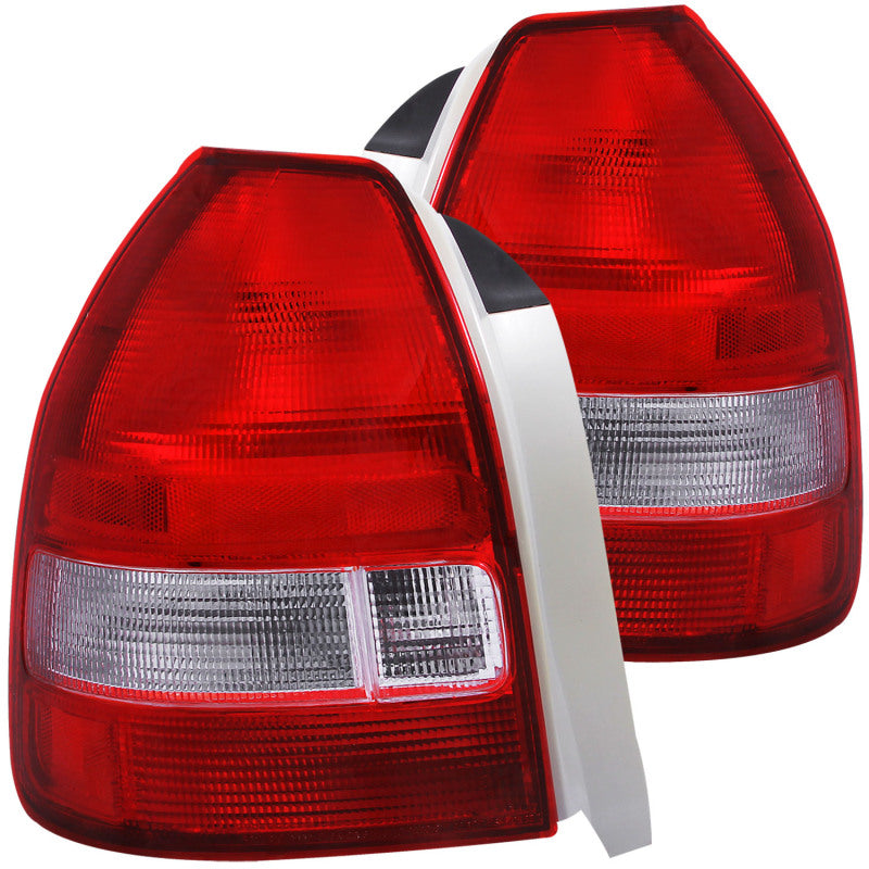 ANZO Red/Clear Taillights for 1996-2000 Honda Civic, showcasing sleek design and bright illumination.