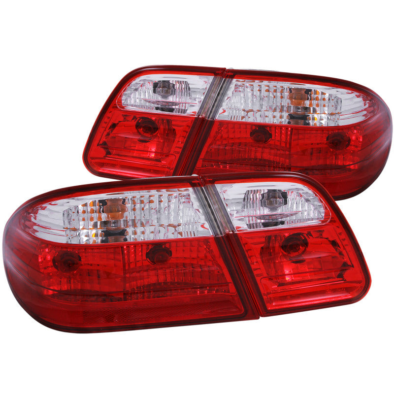 ANZO 1996-2002 Mercedes Benz E Class W210 taillights featuring a red and clear lens design, enhancing vehicle visibility and style.