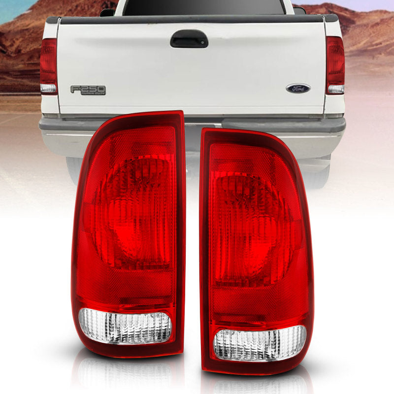 ANZO 1997-2003 Ford F-150 Taillight featuring a red and clear lens design, ideal for OE replacement.