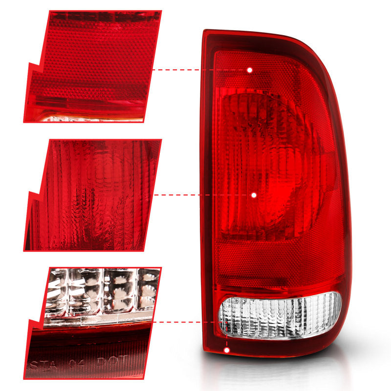 ANZO 1997-2003 Ford F-150 Taillight featuring a red and clear lens design, ideal for OE replacement.
