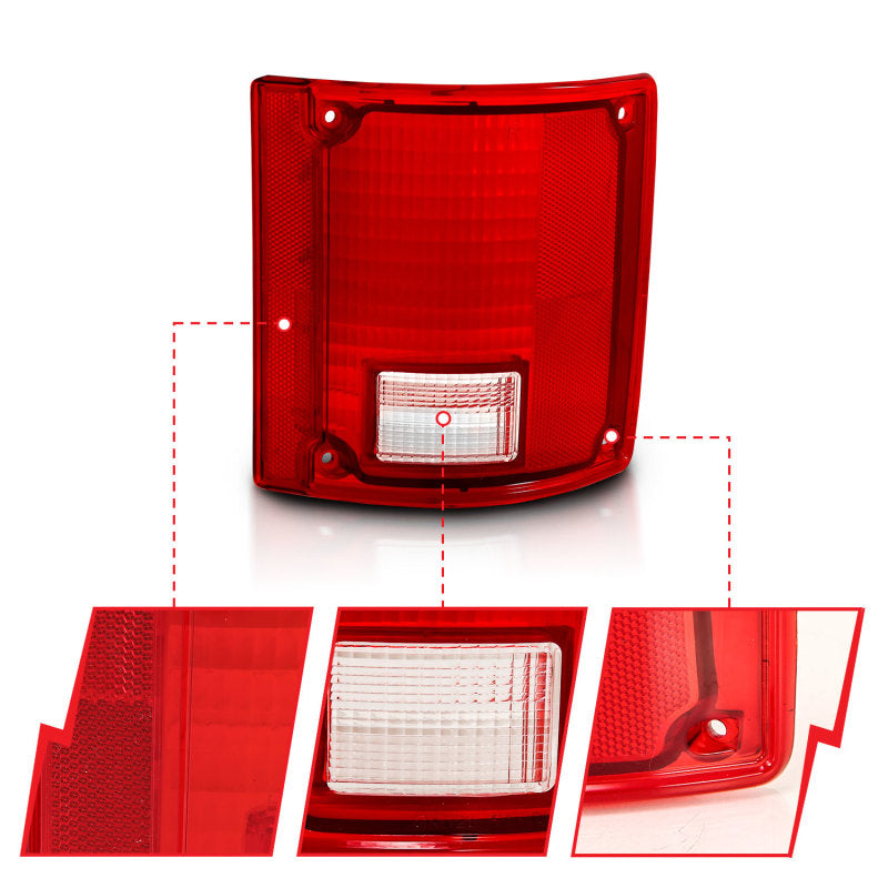 ANZO 1978-1991 Chevy Blazer taillight assembly featuring a red and clear lens design without chrome trim.