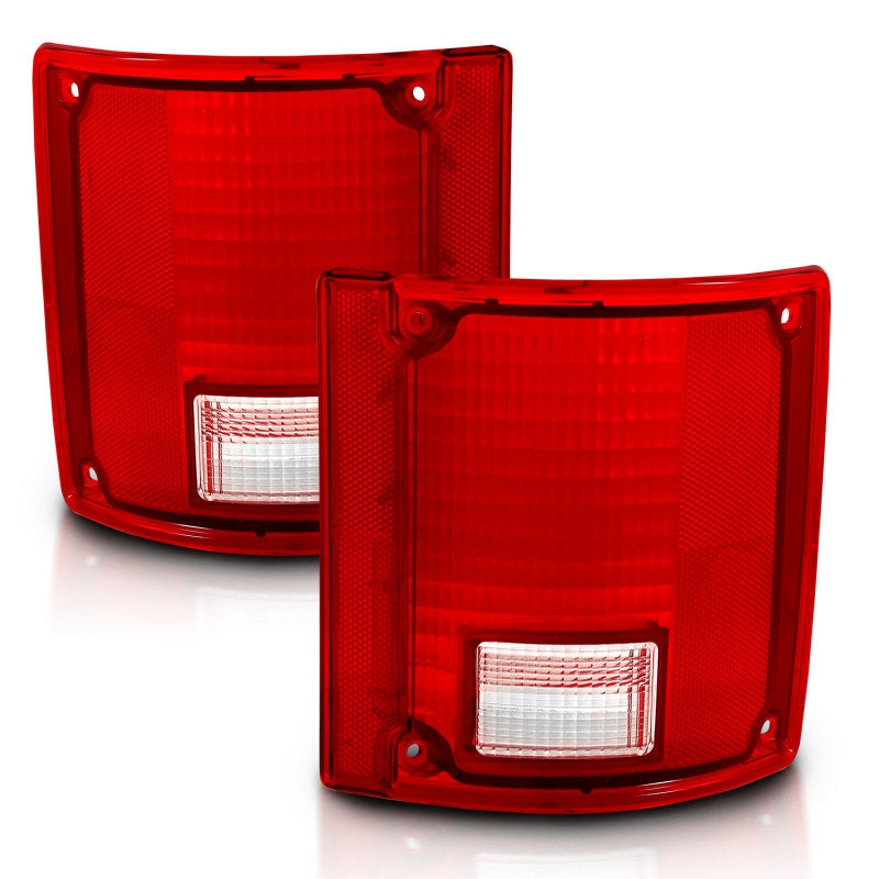 ANZO 1978-1991 Chevy Blazer taillight assembly featuring a red and clear lens design without chrome trim.