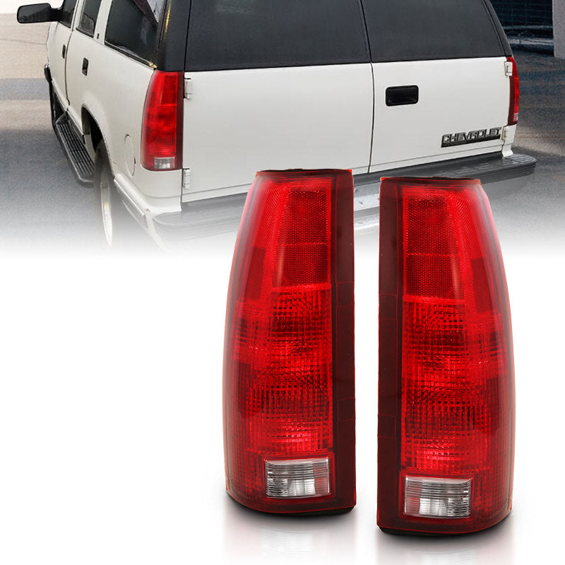 ANZO 1988-1999 Chevy C1500 Taillight featuring a red and clear lens design with a circuit board, showcasing its modern styling and quality construction.
