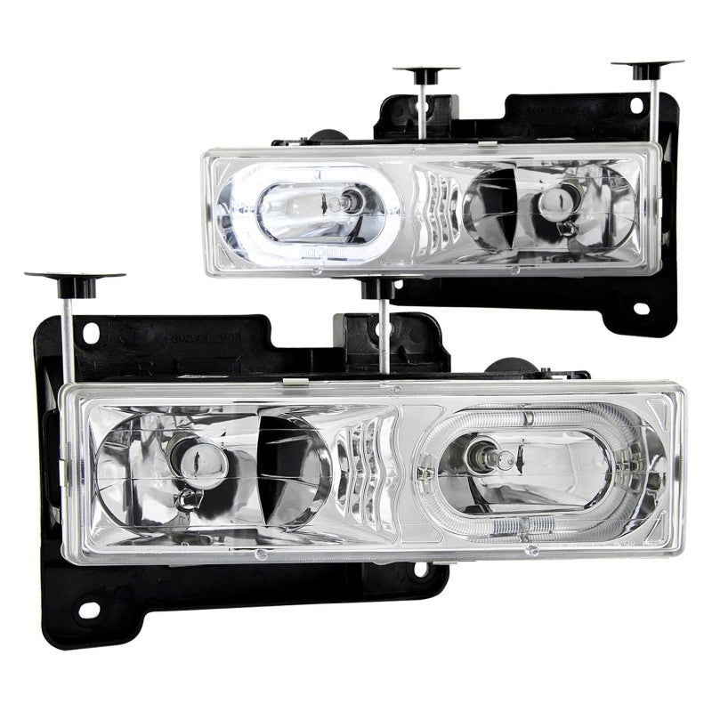 ANZO 1988-1998 Chevrolet C1500 Crystal Headlights with chrome housing and halo design, enhancing vehicle appearance and visibility.