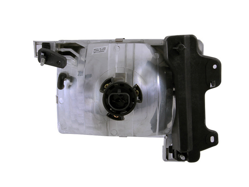 ANZO 1998-2000 Nissan Frontier Crystal Headlights with clear lens and chrome housing, showcasing their sleek design and bright illumination.