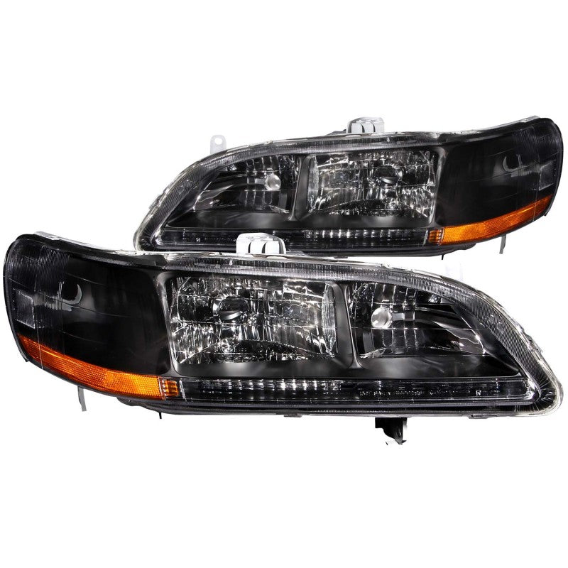 ANZO 1998-2002 Honda Accord Crystal Headlights with clear lens and black housing, showcasing modern design and enhanced visibility.