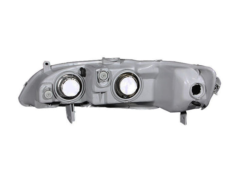 ANZO 1998-2002 Honda Accord Crystal Headlights with clear lens and black housing, showcasing modern design and enhanced visibility.