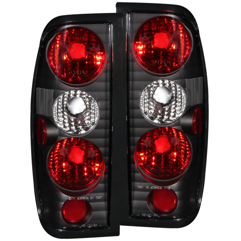 ANZO Black Taillights for 1998-2004 Nissan Frontier, featuring clear lens and sleek black housing.