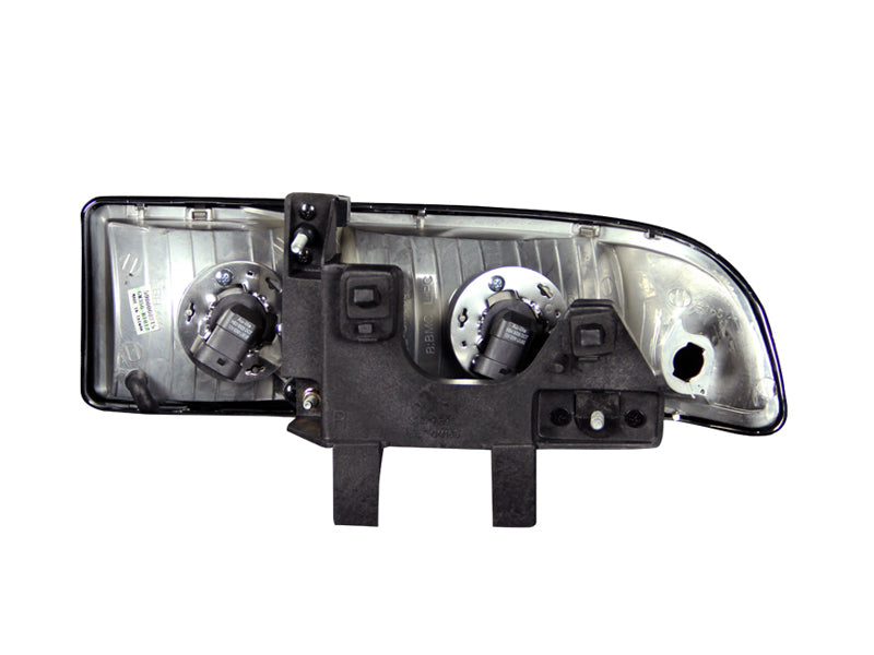 ANZO 1998-2005 Chevrolet S-10 Crystal Headlights with clear lens and black housing, showcasing modern design and enhanced visibility.