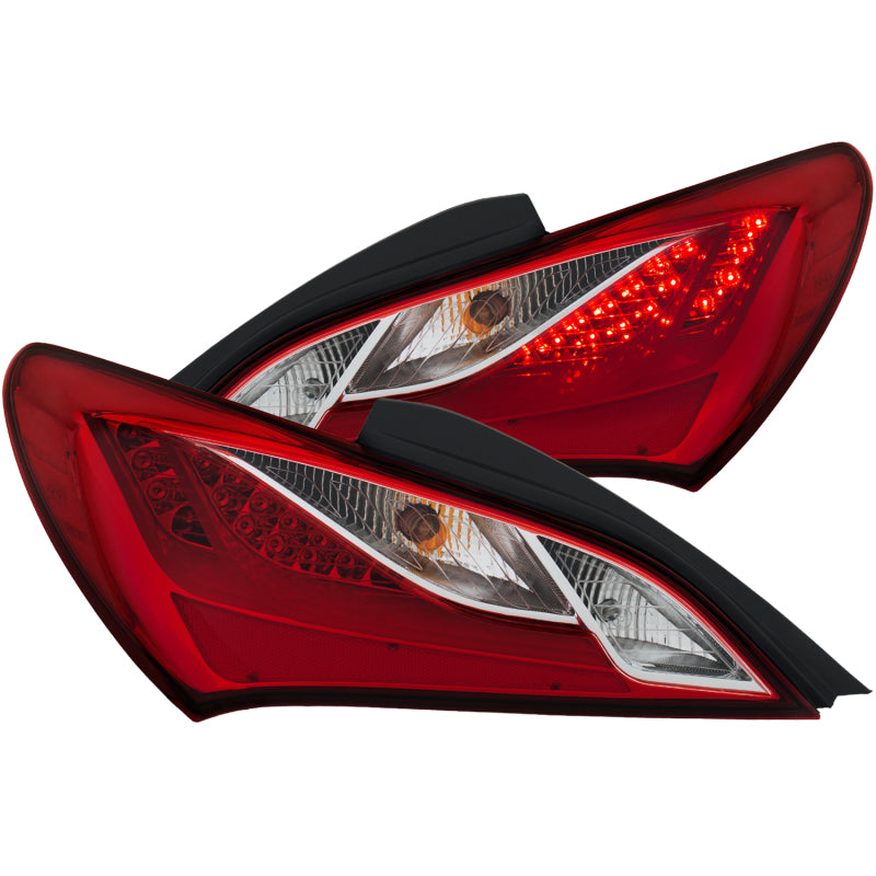 ANZO LED taillights for 2010-2013 Hyundai Genesis Coupe in red and clear design, showcasing modern styling and enhanced visibility.