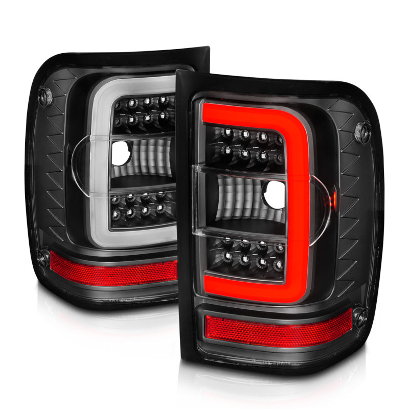 ANZO LED Tail Lights for 2001-2011 Ford Ranger with black housing and light bar design.