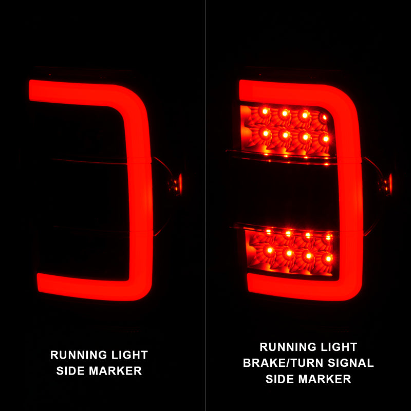 ANZO LED Tail Lights for 2001-2011 Ford Ranger with black housing and light bar design.