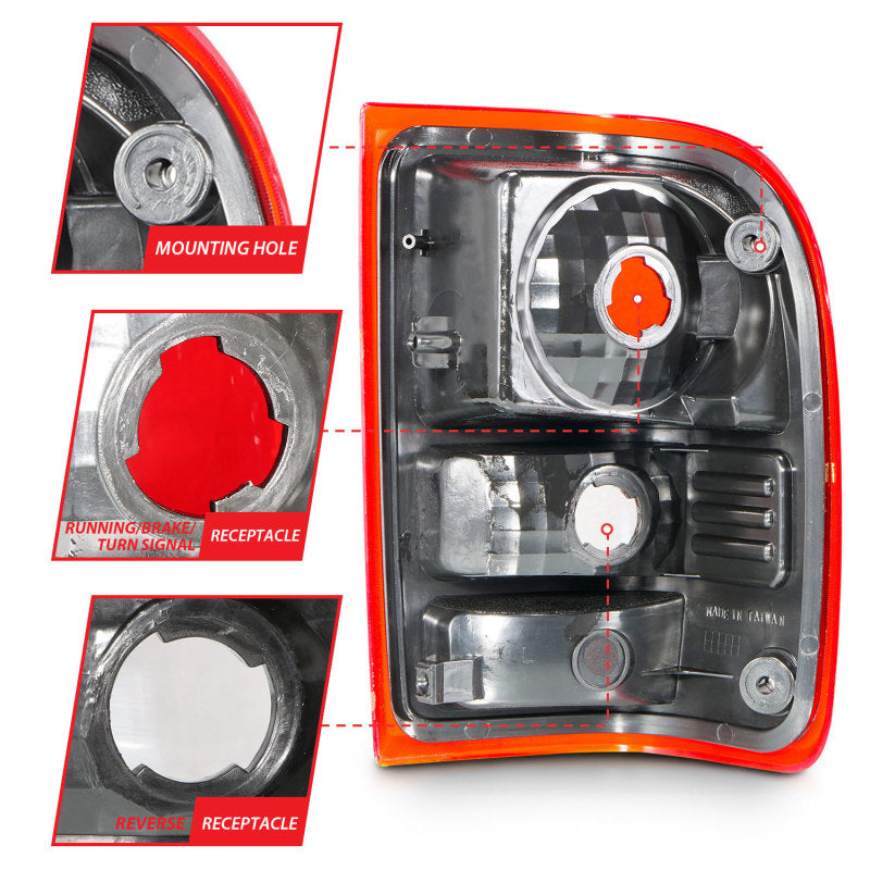 ANZO 2001-2011 Ford Ranger Taillights with red and clear lens, showcasing modern design and high-quality construction.