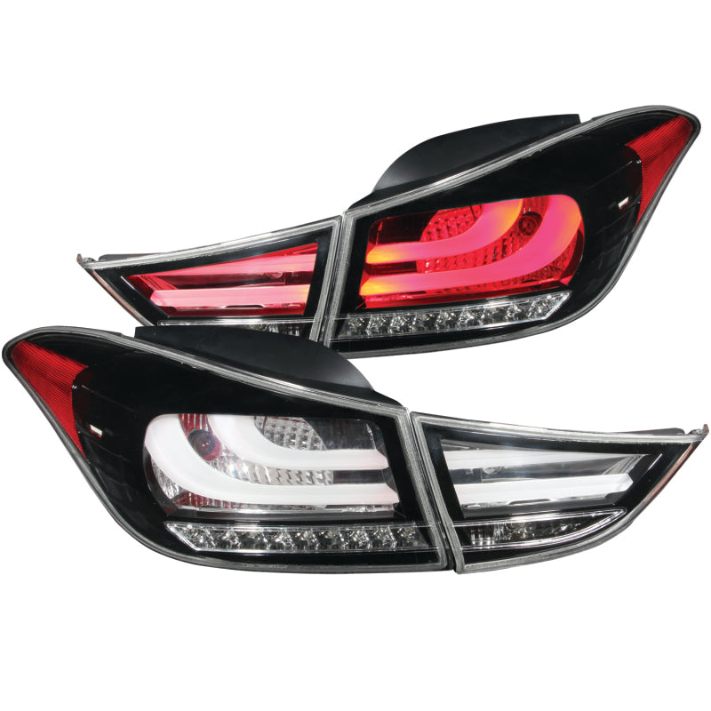 ANZO LED taillights for 2011-2013 Hyundai Elantra featuring black housing and clear lens.