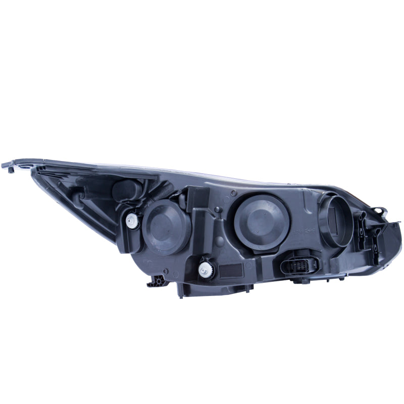 ANZO 2012-2014 Ford Focus Projector Headlights with clear lens and black housing, featuring a modern plank style design.