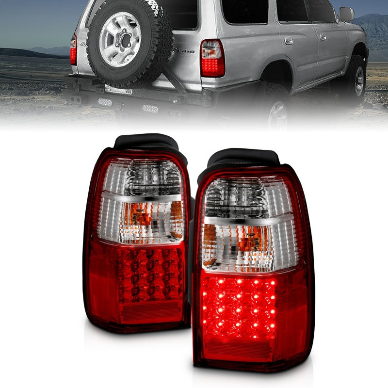 ANZO LED taillights for 2001-2002 Toyota 4Runner in red and clear lens, showcasing modern design and bright illumination.