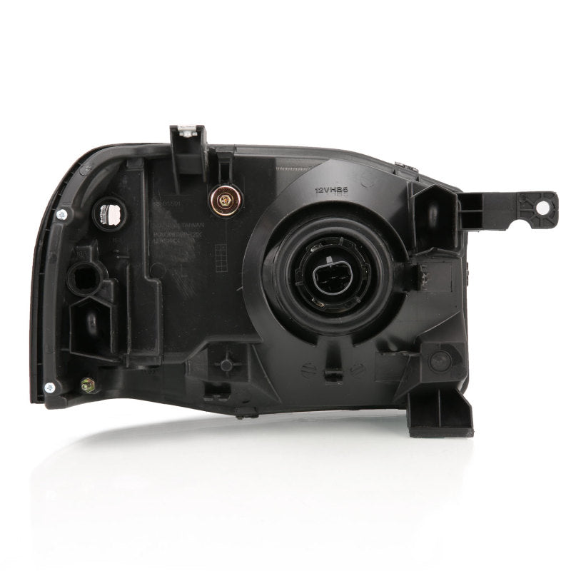 ANZO Crystal Headlight for 2001-2004 Nissan Frontier in black and amber design, showcasing clear lens and reflector.