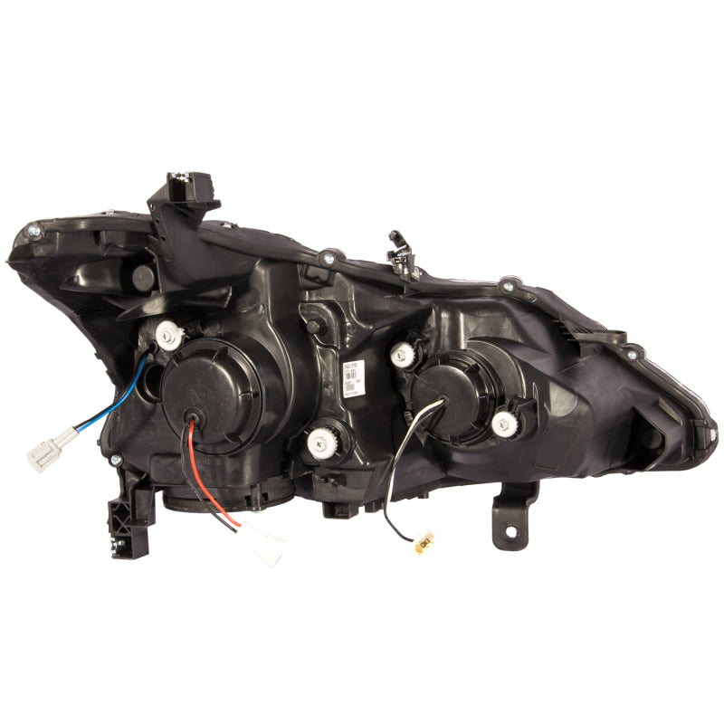 ANZO 2013-2014 Nissan Altima Projector Headlights featuring clear lens and chrome housing in plank style design.