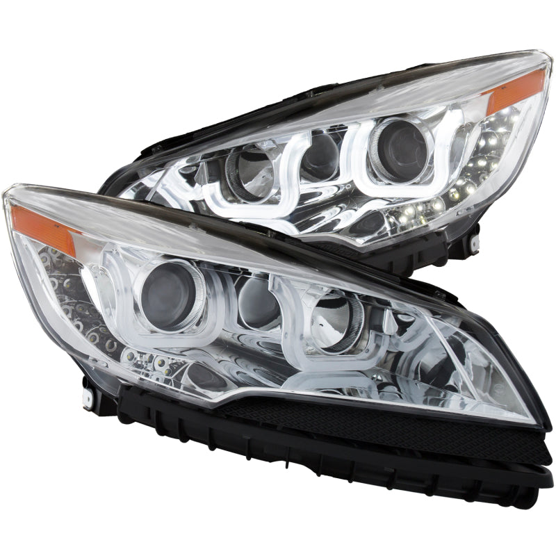 ANZO 2013-2015 Ford Escape Projector Headlights with U-Bar Chrome design, showcasing clear lens and chrome housing.