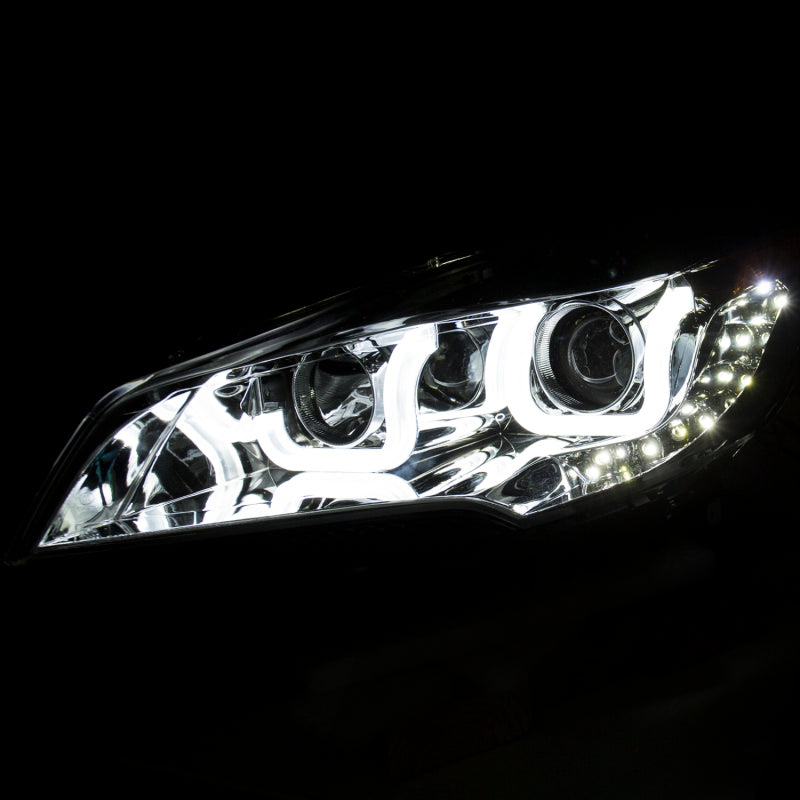 ANZO 2013-2015 Ford Escape Projector Headlights with U-Bar Chrome design, showcasing clear lens and chrome housing.