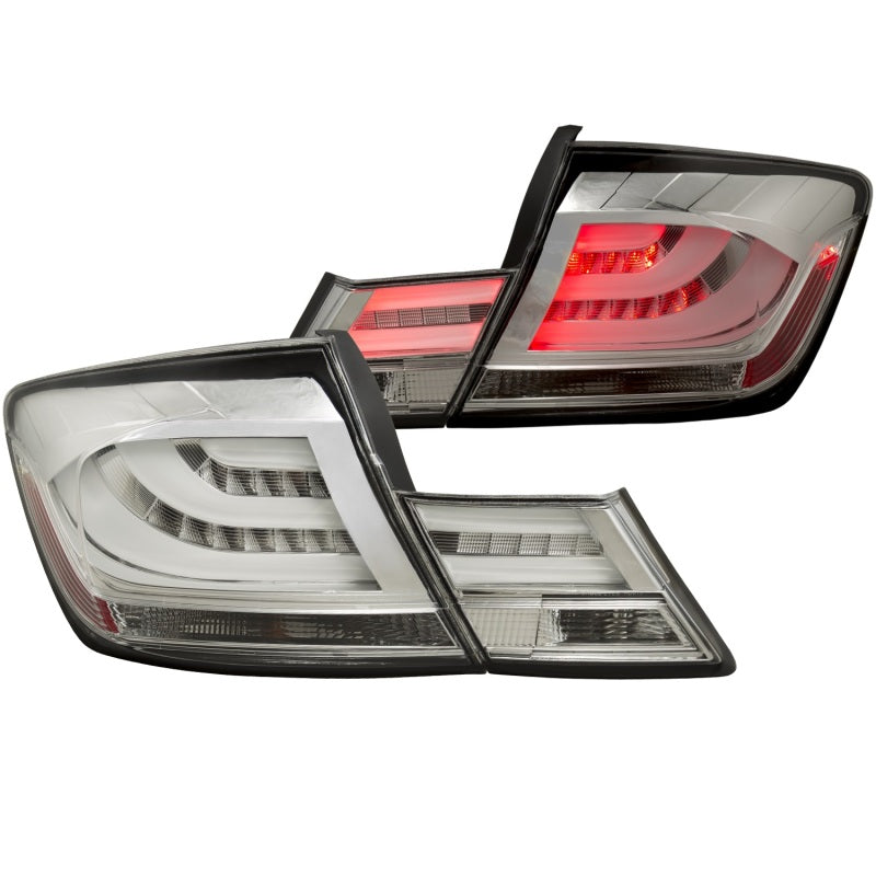 ANZO LED taillights for 2013-2015 Honda Civic in chrome finish, showcasing modern design and bright LED technology.