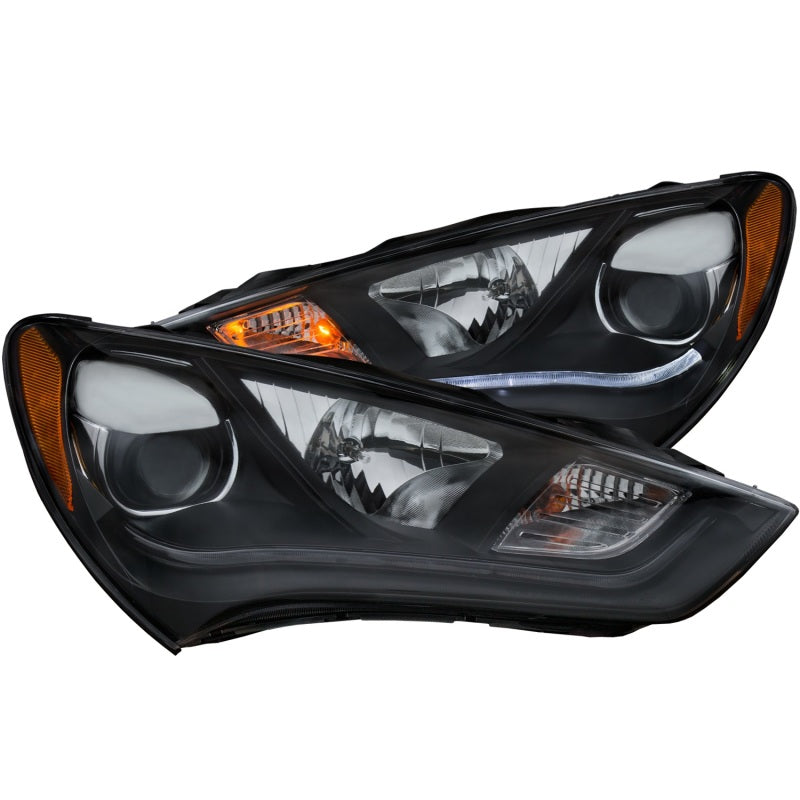 ANZO 2013-2015 Hyundai Genesis Projector Headlights with plank style design, showcasing modern aesthetics and superior illumination.