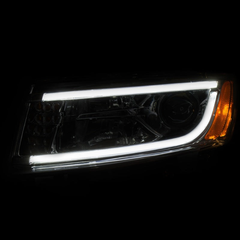 ANZO 2014-2015 Jeep Grand Cherokee projector headlights with plank style design, showcasing sleek and modern aesthetics.