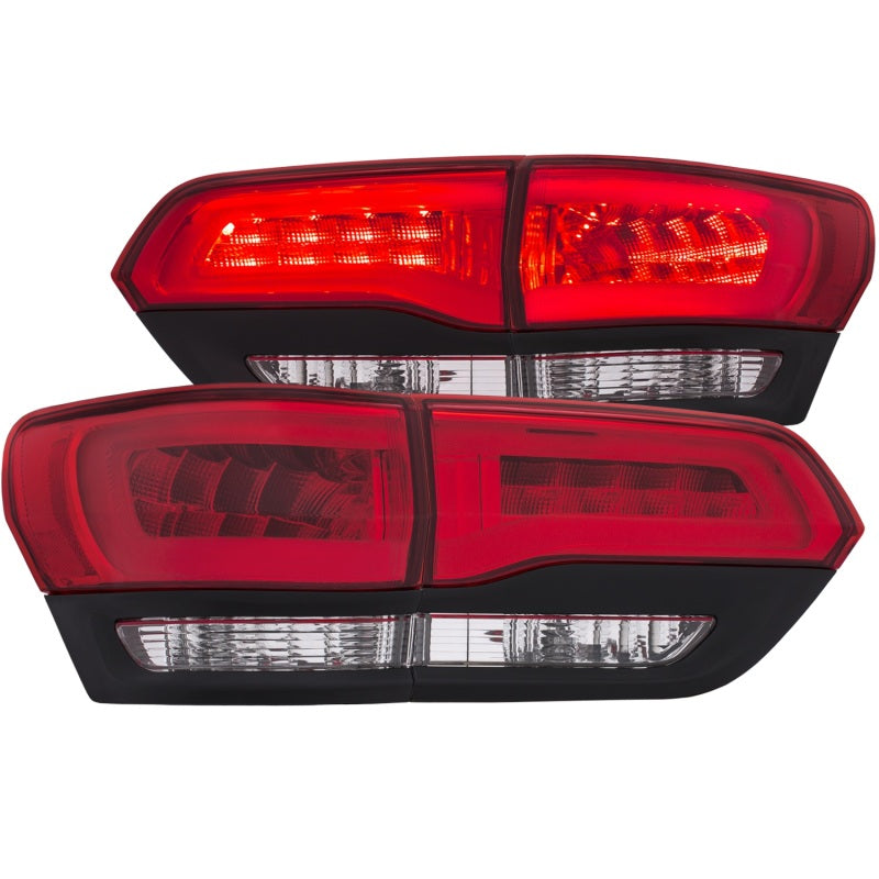 ANZO LED Taillights for 2014-2016 Jeep Grand Cherokee in Red/Clear, showcasing modern design and enhanced visibility.