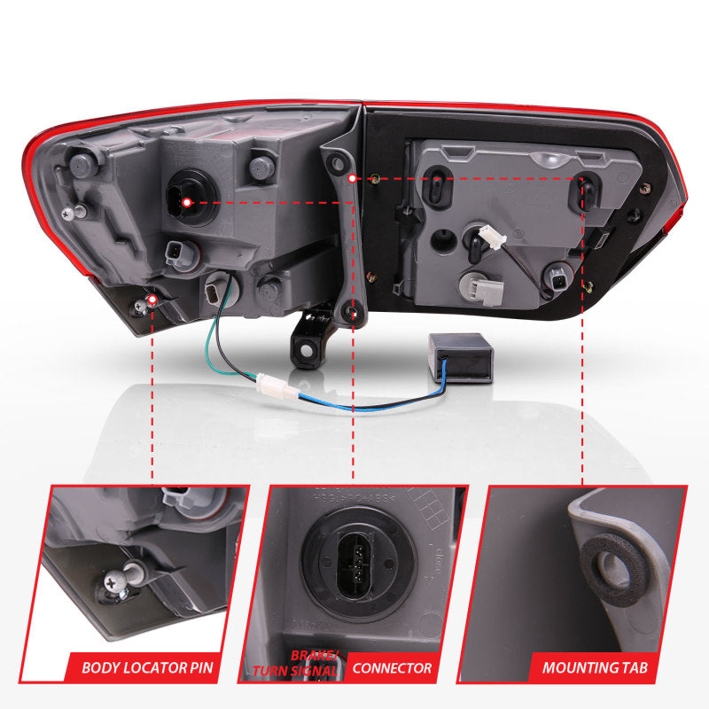 ANZO LED Taillights for 2014-2016 Jeep Grand Cherokee in Red/Smoke finish, showcasing modern design and enhanced visibility.