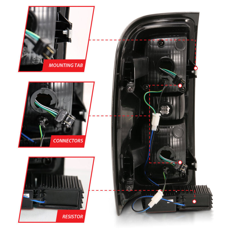 ANZO LED Taillights for 2014-2018 Chevy Silverado 1500 in chrome finish, showcasing modern design and bright LED lights.