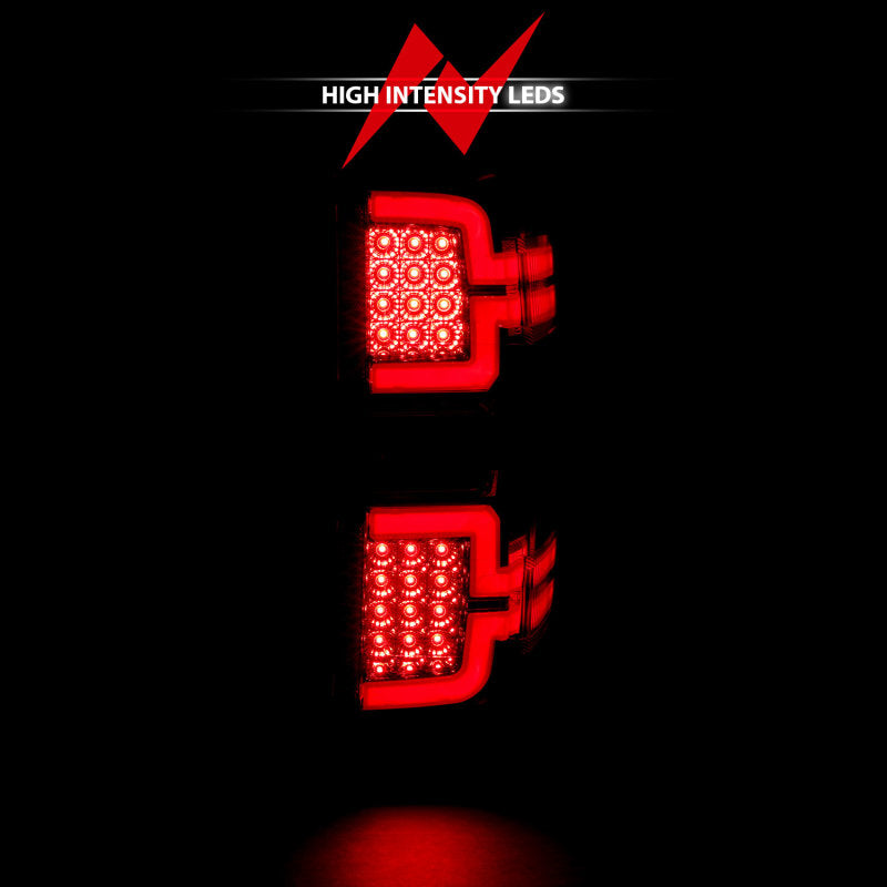 ANZO LED Taillights for 2014-2018 Chevy Silverado 1500 in chrome finish, showcasing modern design and bright LED lights.