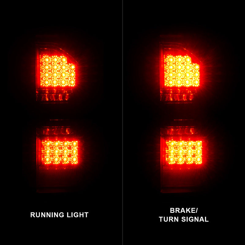 ANZO LED Tail Lights for 2014-2018 GMC Sierra featuring black housing and smoke lens, enhancing vehicle aesthetics and safety.