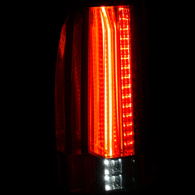 ANZO LED taillights for 2015-2017 Chevrolet Suburban and Tahoe with chrome housing, showcasing modern design and bright LED illumination.