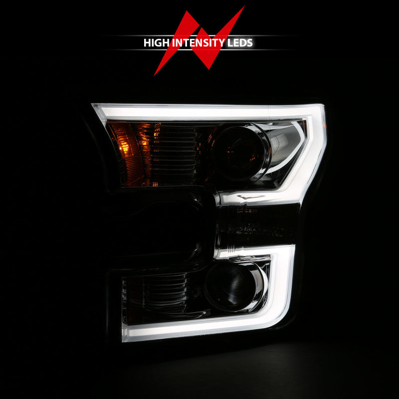 ANZO 2015-2017 Ford F-150 Projector Headlights with plank style switchback design, showcasing modern styling and superior illumination.