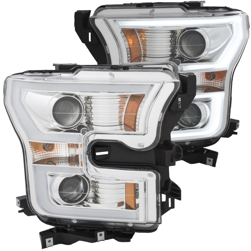 ANZO 2015-2017 Ford F-150 Projector Headlights with plank style switchback design, showcasing modern styling and superior illumination.