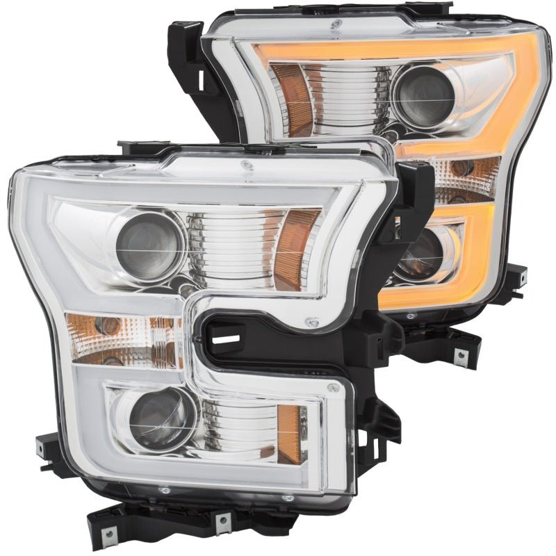 ANZO 2015-2017 Ford F-150 Projector Headlights with plank style switchback design, showcasing modern styling and superior illumination.