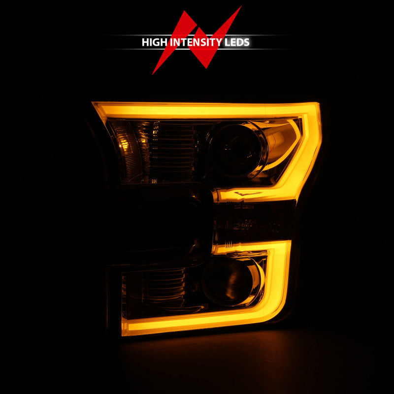 ANZO 2015-2017 Ford F-150 Projector Headlights with plank style switchback design, showcasing modern styling and superior illumination.