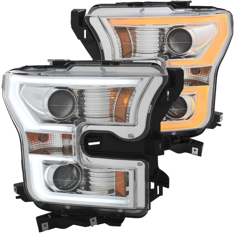 ANZO 2015-2017 Ford F-150 Projector Headlights with plank style switchback design, showcasing modern styling and superior illumination.