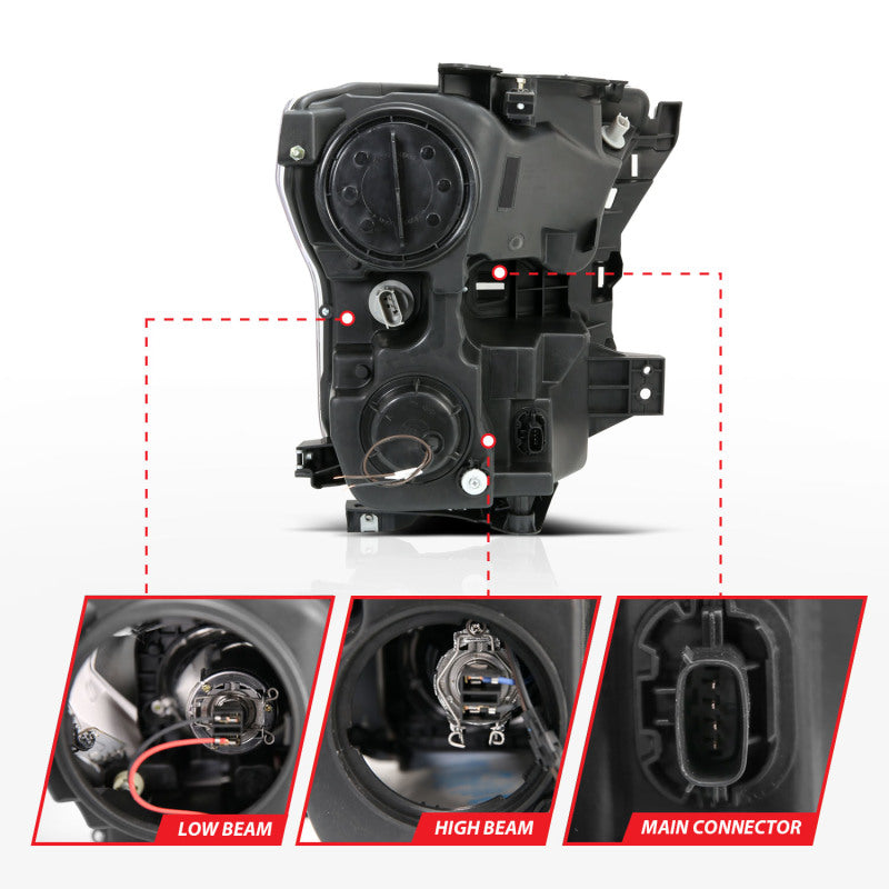 ANZO 2015-2017 Ford F-150 Projector Headlights with plank style switchback design, showcasing modern styling and superior illumination.