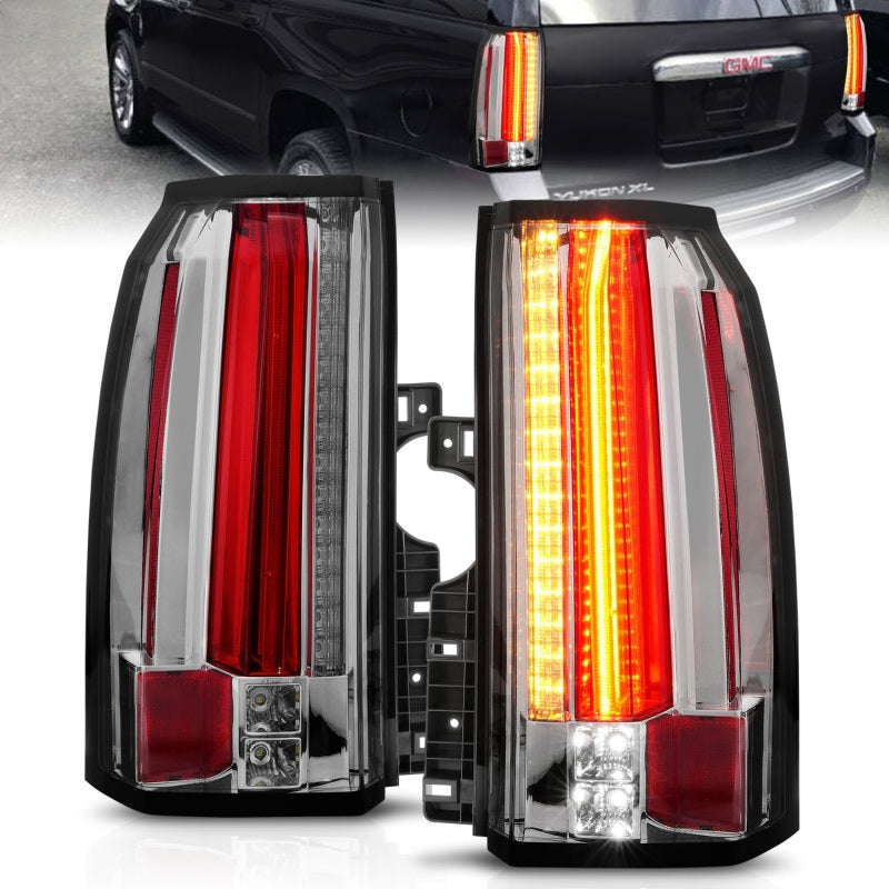 ANZO LED taillights for 2015-2017 GMC Yukon with chrome housing and clear lens.