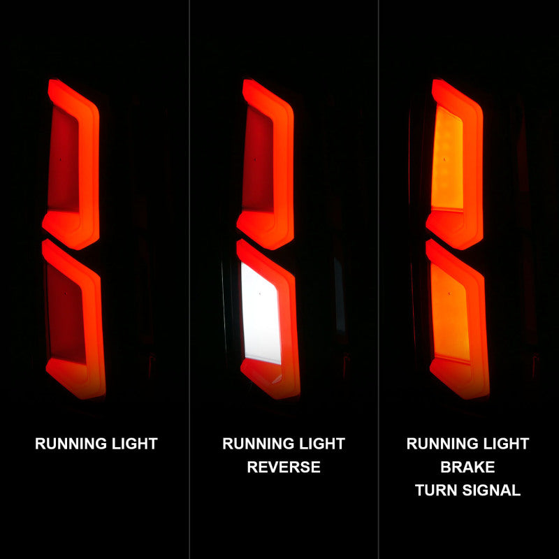 ANZO LED Tail Lights for 2015-2020 Chevrolet Tahoe with black housing and light bar design, showcasing modern styling and enhanced visibility.